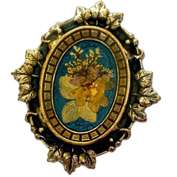 Rare! Milion Solis French pressed dried flower brooch - Picture 1 of 3